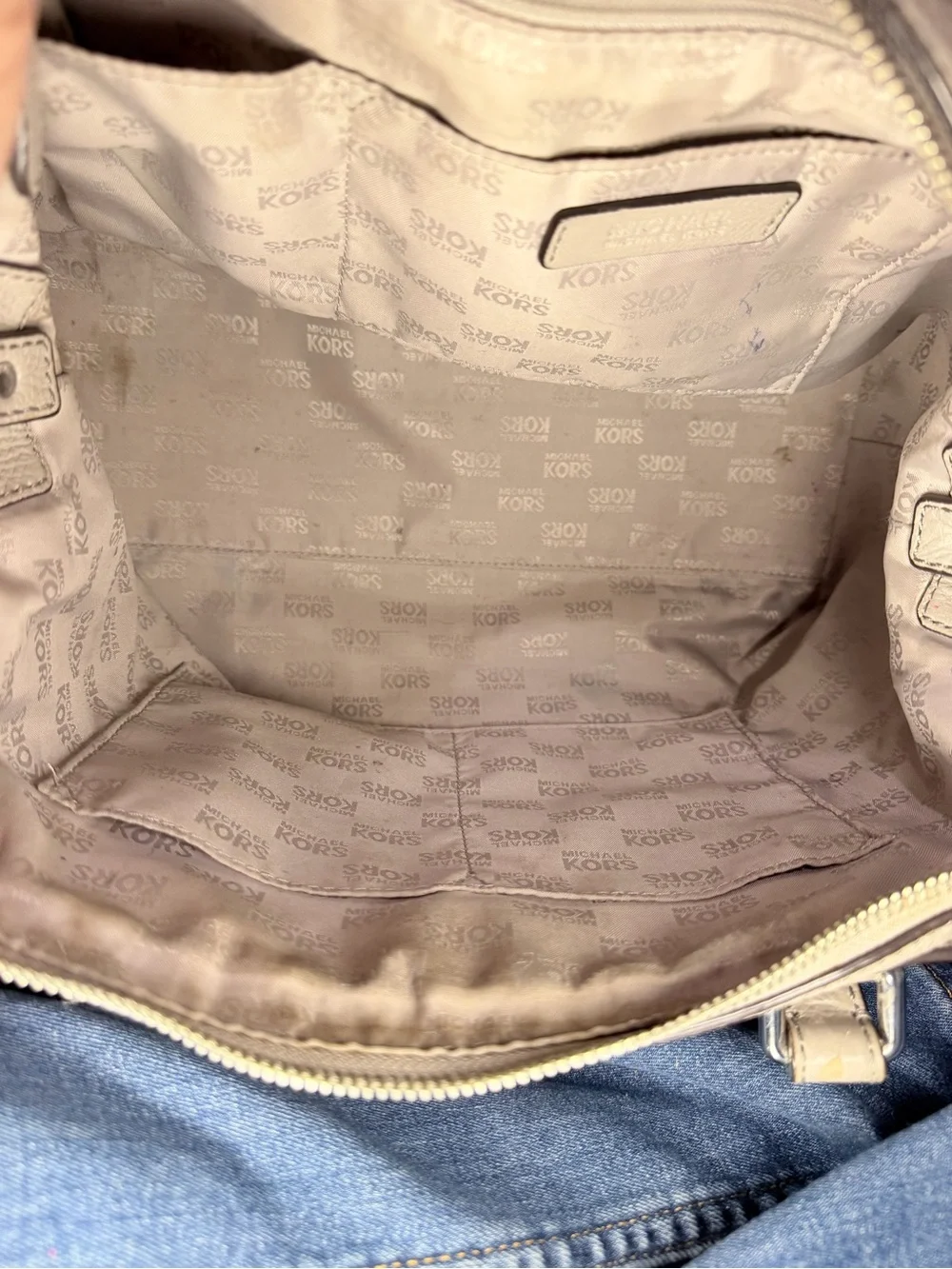 Michael Kors Gray Pebbled Women's Satchel Handbag with Silver Zipper Accents